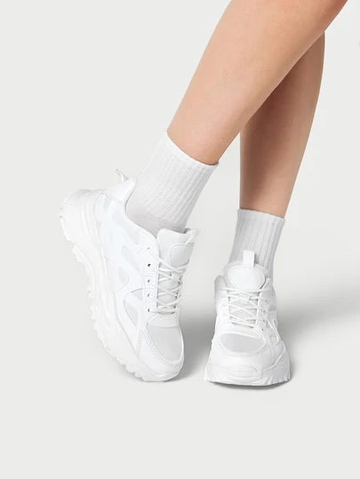 DareSee Höst/vinter Sportiga Sneakers Framtill För Damer, Minimalistiska Snörskor Vita Skor Färgblock Läder Dam Sportskor För Dam Lätta Andningsbara Platåskor Bekväma Vardagsskor För Dam