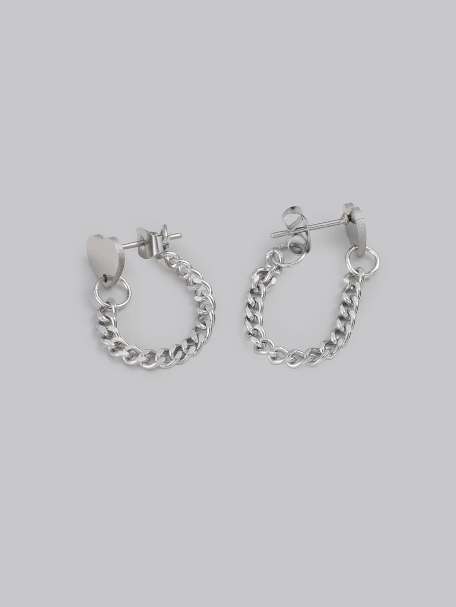 DareSee 1 Pair Of Stylish Charming Stainless Steel Replica Heart Shape Chain Earrings, Women's Daily Fashion Jewelry Accessories, Birthday Party Gift Valentines,Mom,Mother,Mother's Day,Gift - Silver - View 1