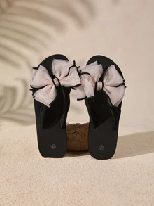 Tropiscape 1双女士蝴蝶结厚底凉鞋，时尚高跟人字拖，夏季波西米亚风休闲度假海滩秋季圣诞节冬季圣诞礼物 - 粉色 - 查看 1