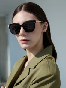 CHICVUE 1pc Plastic Frame & Metal Leg Fashion High-End Glasses Winter Gifts - Grey - View 1