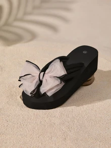 Tropiscape 1双女士蝴蝶结厚底凉鞋，时尚高跟人字拖，夏季波西米亚风休闲度假海滩秋季圣诞节冬季圣诞礼物 - 粉色 - 查看 5