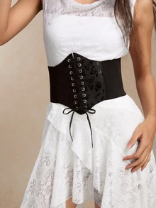 Tropiscape Women's Elastic Waistband With Butterfly Decorative Buckle, Belt Wide Tie Waist Strap, Fashion Accessory For Shirt Dress Waist Trainer Women Corset Belt Accessories For Ladies For Dress Western Cowboy Cowgirl Country Wear Vintage Black Belt Women Corset Belt For Dress,Waist Trainer Waist-Shaping For Waist Slimming And Tummy Control Gifts - Black - View 2