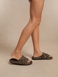 Tropiscape Dép đế dày chống trượt thoải mái cho nữ, dép đi biển họa tiết da báo thường ngày màu kaki, quà tặng Giáng sinh mùa hè thư giãn bãi biển mùa thu Giáng sinh Giáng sinh mùa đông - Giày kaki đen họa tiết da báo cỡ lớn - Xem 3