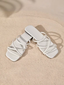 Tropiscape 女士方头交叉绑带平底凉鞋，简约设计，适合夏季海滩穿着，秋季圣诞节冬季圣诞节礼物 - 白色 - 查看 3