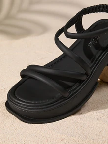 Tropiscape Giày sandal đế xuồng cao gót dày cho nữ, hàng mới về mùa hè, dép đi biển kiểu La Mã, phong cách Bohemia thư giãn, quà tặng mùa thu đông, phong cách Cottagecore, trang phục mùa hè. - màu đen - Xem 5