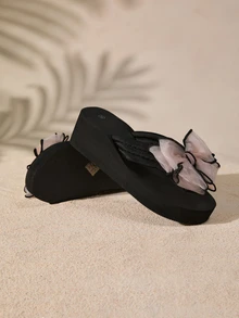 Tropiscape 1双女士蝴蝶结厚底凉鞋，时尚高跟人字拖，夏季波西米亚风休闲度假海滩秋季圣诞节冬季圣诞礼物 - 粉色 - 查看 4