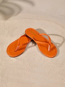 Tropiscape 时尚编织平底凉鞋 女士趾环拖鞋 沙滩 秋季 圣诞节 冬季 圣诞礼物 - 橘色 - 查看 2