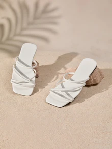 Tropiscape 女士方头交叉绑带平底凉鞋，简约设计，适合夏季海滩穿着，秋季圣诞节冬季圣诞节礼物 - 白色 - 查看 2