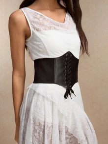 Tropiscape 1pc Medieval Wide Leather Belt, Viking Knight Antique Belt, Women's Leather Corsets Lace-Up Sexy Body Shaper Gothic Clothing Corsets Medieval Belts, Suitable For Summer, Waist Circumference Approx. 75cm, Can Be Stretched To 85cm Winter Gifts - Tie Waist - View 2
