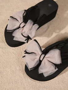 Tropiscape 1双女士蝴蝶结厚底凉鞋，时尚高跟人字拖，夏季波西米亚风休闲度假海滩秋季圣诞节冬季圣诞礼物 - 粉色 - 查看 6