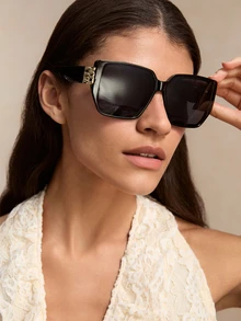 Tropiscape Vintage Square Oversized Thick Frame Plastic Sunglasses Fashion Classic Outdoor Travel Beach Vacation Uv Protection Eyewear Sunglasses Beach Sun Glasses Beach Accessories For Women Sun Glasses Sunglasses Shades Basics And Suit For Sweater Jeans Sweatpants Hoodie Jackets Dress And Long Sleeve Shirt Fashionable Shade Elegant Outfit Family Outings Travel Vacation Holiday For Summer Beach Vacation,Outdoor,Travel Cottagecore,SummerOutfit - Black - View 5