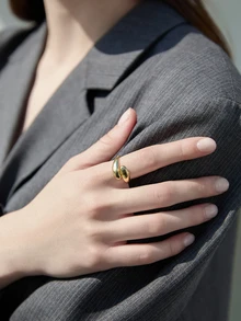 CHICVUE 1pc Water Drop-Shaped Wrap Ring, Simple Open-Ended Ring For Women, Versatile Winter Gifts - Yellow Gold - View 4