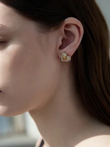 CHICVUE Fashionable Heart Shaped Stud Earrings With Folds And Full Of Rhinestones, Suitable For Festive Parties, Weddings, And Valentine's Day Exclusive Gift Valentines,Mom,Mother,Mother's Day,Gift - Gold - View 1