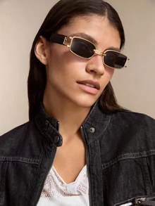 Tropiscape 1副女士金属方形窄框复古韩版个性时尚眼镜，适合日常佩戴、度假、婚礼等场合 - 女士配饰优雅太阳镜沙滩配饰女士沙滩眼镜太阳镜百搭秋冬女装商务休闲礼物沙滩秋季圣诞节冬季圣诞礼物 - 金色 - 查看 6