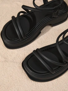 Tropiscape Giày sandal đế xuồng cao gót dày cho nữ, hàng mới về mùa hè, dép đi biển kiểu La Mã, phong cách Bohemia thư giãn, quà tặng mùa thu đông, phong cách Cottagecore, trang phục mùa hè. - màu đen - Xem 3