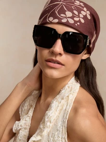 Tropiscape Vintage Square Oversized Thick Frame Plastic Sunglasses Fashion Classic Outdoor Travel Beach Vacation Uv Protection Eyewear Sunglasses Beach Sun Glasses Beach Accessories For Women Sun Glasses Sunglasses Shades Basics And Suit For Sweater Jeans Sweatpants Hoodie Jackets Dress And Long Sleeve Shirt Fashionable Shade Elegant Outfit Family Outings Travel Vacation Holiday For Summer Beach Vacation,Outdoor,Travel Cottagecore,SummerOutfit - Black - View 3