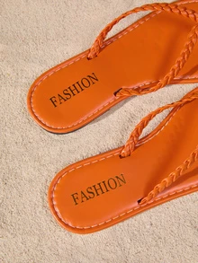 Tropiscape 时尚编织平底凉鞋 女士趾环拖鞋 沙滩 秋季 圣诞节 冬季 圣诞礼物 - 橘色 - 查看 4