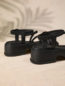 Tropiscape Giày sandal đế xuồng cao gót dày cho nữ, hàng mới về mùa hè, dép đi biển kiểu La Mã, phong cách Bohemia thư giãn, quà tặng mùa thu đông, phong cách Cottagecore, trang phục mùa hè. - màu đen - Xem 4