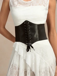 Tropiscape 1pc Medieval Wide Leather Belt, Viking Knight Antique Belt, Women's Leather Corsets Lace-Up Sexy Body Shaper Gothic Clothing Corsets Medieval Belts, Suitable For Summer, Waist Circumference Approx. 75cm, Can Be Stretched To 85cm Winter Gifts - Tie Waist - View 3