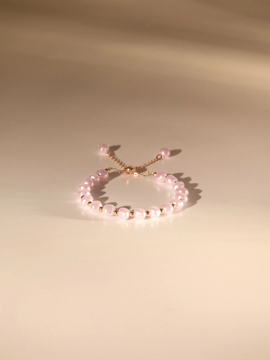 Etoivie 1 件不对称仿珍珠塑料手链，独特设计，高端，多功能，适合朋友佩戴，（CCB 轻质塑料材质） - 粉色 - 查看 1