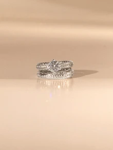 Etoivie Sparkling Cubic Zirconia Stackable Ring Set - Silver - View 2