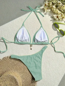 New Arrival Fashionable Special Fabric Bikini Set, Sexy Swimwear 2pcs - Mint Green - View 2