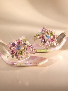Fashionable Translucent High Heel Sandals With Colorful Rhinestone Decor (Rhinestone Positions Random) Wedding Wedding - Multicolor - View 2