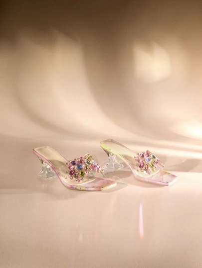 Etoivie 时尚半透明高跟凉鞋，饰以彩色水钻（水钻位置随机）婚礼