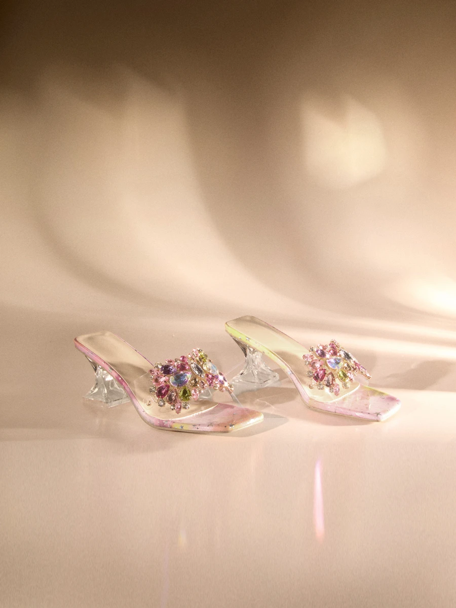 Fashionable Translucent High Heel Sandals With Colorful Rhinestone Decor (Rhinestone Positions Random) Wedding Wedding - Multicolor - View 1