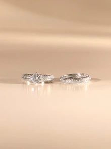 Etoivie Sparkling Cubic Zirconia Stackable Ring Set - Silver - View 1