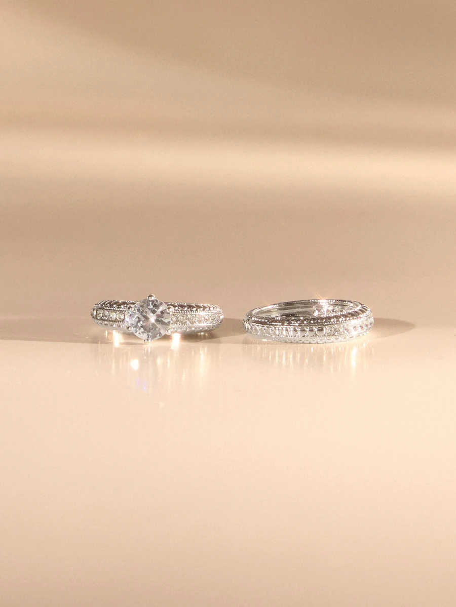 Etoivie Sparkling Cubic Zirconia Stackable Ring Set - Silver - View 1