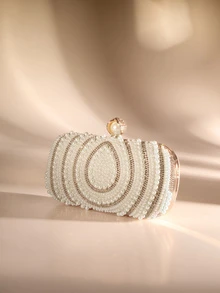 Etoivie Women's Versatile And Fashionable Teardrop Pearl Mini Box Clutch Bag, Exquisite Evening Bag, Retro Luxurious Crystal Formal Handbag Suitable For Wedding, Cocktail, Ball, Christmas Party, Comes With Chain, Elegant Pearl Bag, Perfectly Matching With Bridal Party, Prom Bag For Party, Party Bags,Perfect For Party Wedding Prom Dinner/Banquet Matching With Holiday Party Dress Evening Dress & Sequin Dress Wedding Wedding - Gold - View 3