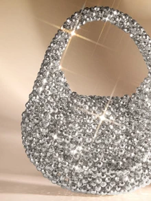 Etoivie 全新秋冬奢华手工串珠迷你手拿包，闪亮派对手提包 - 銀色 - 查看 5