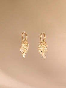 Etoivie 1 Pair Fashionable High-End Luxury Sparkling Elegant Sweet Versatile High-Quality Gold, Silver, Pink, Colorful, Peach, White Water Drop, Heart, Flower, Round Zirconia Hoop Earrings, Suitable For Women's Daily Wear, Weddings, Galas, Parties, Gifts For Friends Wedding Wedding - White Jade Multi- - View 4