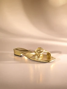 Etoivie Women's Casual Chic Beach Style Woven Slip-On Wedge Sandals - Gold - View 3