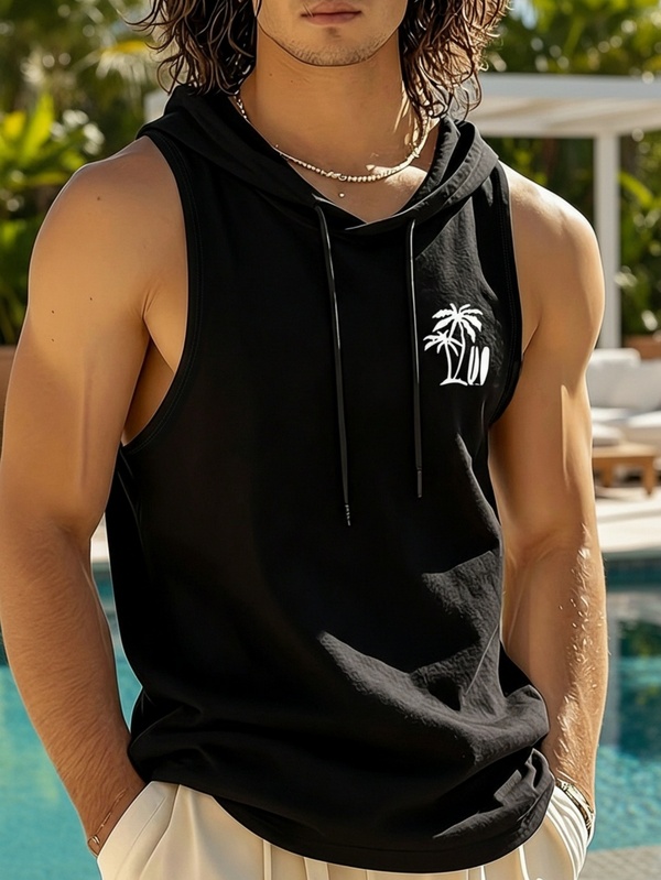 Men's Printed Casual Sleeveless Hoodie Vest | Exquisite Design | Essential For Summer | Fashionable Matching, Showcasing Your Style