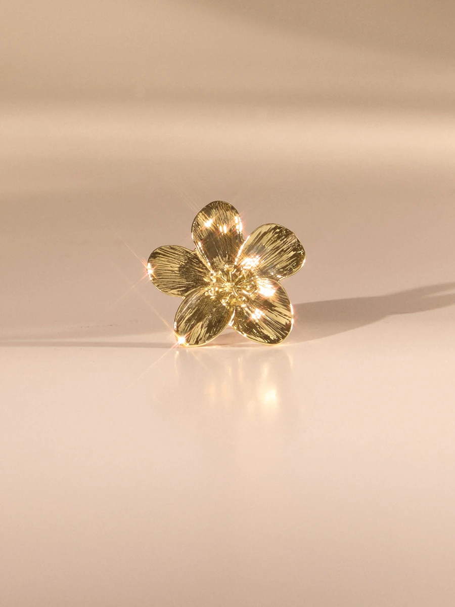 Etoivie Elegant Stainless Steel Flower Adjustable Open Finger Ring, 18K Gold PVD Coating, Waterproof, Wedding Gift For Women Valentines - Yellow Gold - View 1