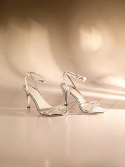 Etoivie 新款女式時尚高跟涼鞋,尖頭踝帶閃爍細高跟,大尺碼派對鞋