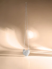 Etoivie 奢华迷你水钻镶嵌心形水晶手拿包，镶嵌水钻，适合晚宴、婚礼、派对等场合，单肩包，手提包，水钻手袋，婚礼，婚礼 - 銀色 - 查看 6