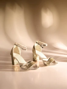 Etoivie 新款时尚女士舒适粗跟法式高跟凉鞋，夏季 - 金色 - 查看 1