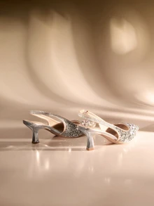 Etoivie 银色凉鞋，欧美风格，性感尖头低帮水钻高跟鞋，闪亮装饰，细高跟凉鞋，派对凉鞋，情人节婚礼凉鞋 - 銀色 - 查看 5