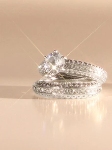 Etoivie Sparkling Cubic Zirconia Stackable Ring Set - Silver - View 5