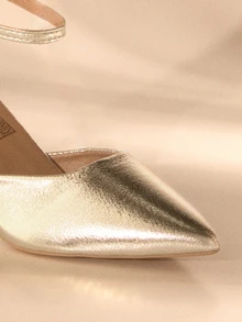 Etoivie Fall/Winter Plus Size Women's Fashion Pointed Toe High Heel Sandals, French Girly Gold Color Buckle Strap Hollow-Out Heeled Shoes, Versatile,Elegant,Party Wedding Wedding - Gold - View 5