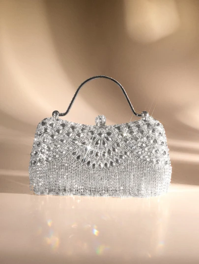 Etoivie 金属提手流苏晚宴包，镶钻亮片盒式手提包，斜挎包，大容量女士手拿包，派对婚礼包