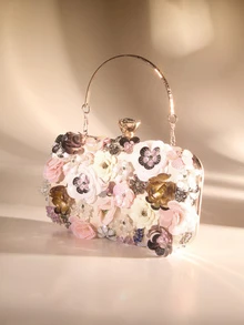 Etoivie 女士迷你手拿包、可爱手提包、时尚个性派对包、手工花卉晚装单肩包 - 彩色 - 查看 2