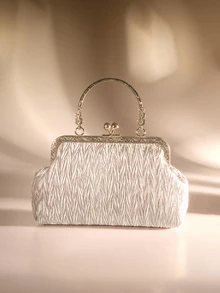 Etoivie 2024年新款春秋時尚帶珠飾、摺皺工藝貝殼包,簡約鏈條可攜式斜跨包 - 卡其色 - 查看 4