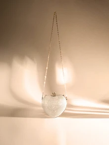 Etoivie 奢华手包手拿包热卖心形链条女士晚宴包 - 香檳色 - 查看 4