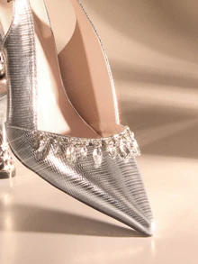 Etoivie Fall/Winter Pointed Toe High-Heeled Shoes With Open Back,Elegant,Party - Silver - View 3