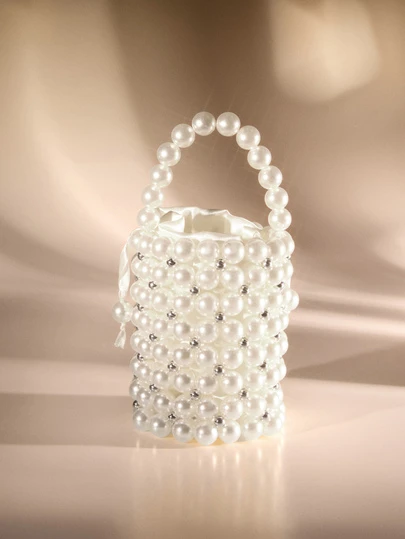 Etoivie Mini Faux Pearl Rhinestone Decor Bucket Bag, Fashion Daily Use, Elegant Pearl Bag