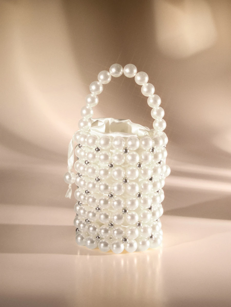 Etoivie Mini Faux Pearl Rhinestone Decor Bucket Bag, Fashion Daily Use, Elegant Pearl Bag Wedding - Multicolor - View 1